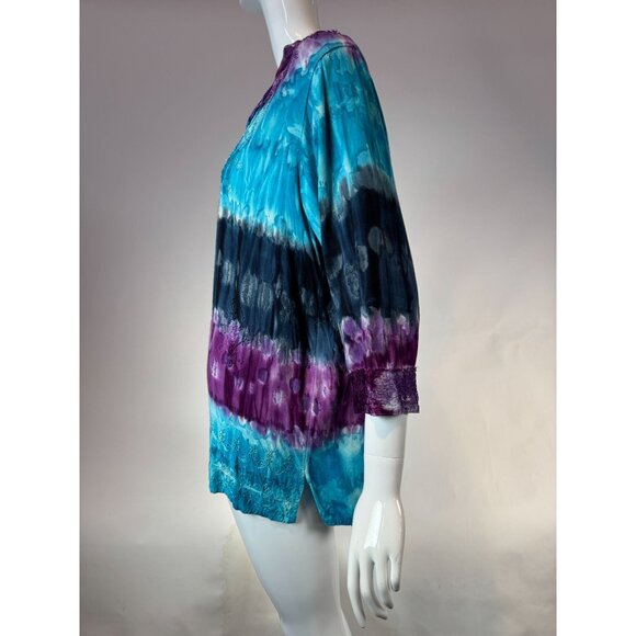 Vintage Indian Tropical Fashion Tie-Dye Tunic Top One Size 100% Rayon Embroidere - Picture 3 of 16
